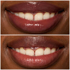 Labios de modelo usando Lip I.V. 05 Mocha Me Wet.