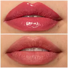 Labios de modelo usando Lip I.V. 07 Bubblegum Burst.