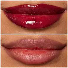 Labios de modelo usando Lip I.V. 14 Mauve N' Moist.
